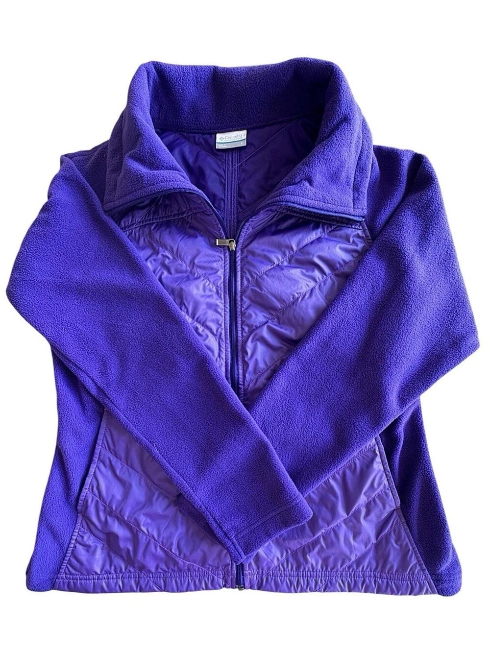 Columbia Womens L Purple Fleece Jacket Full Zip Quilted Front Hybrid Lightweight